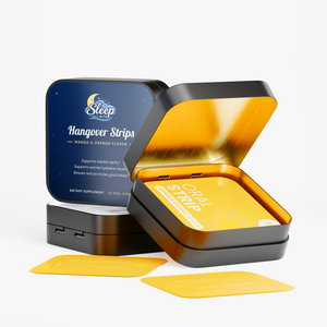 Open Hangover Strips tin with oral strip pouches