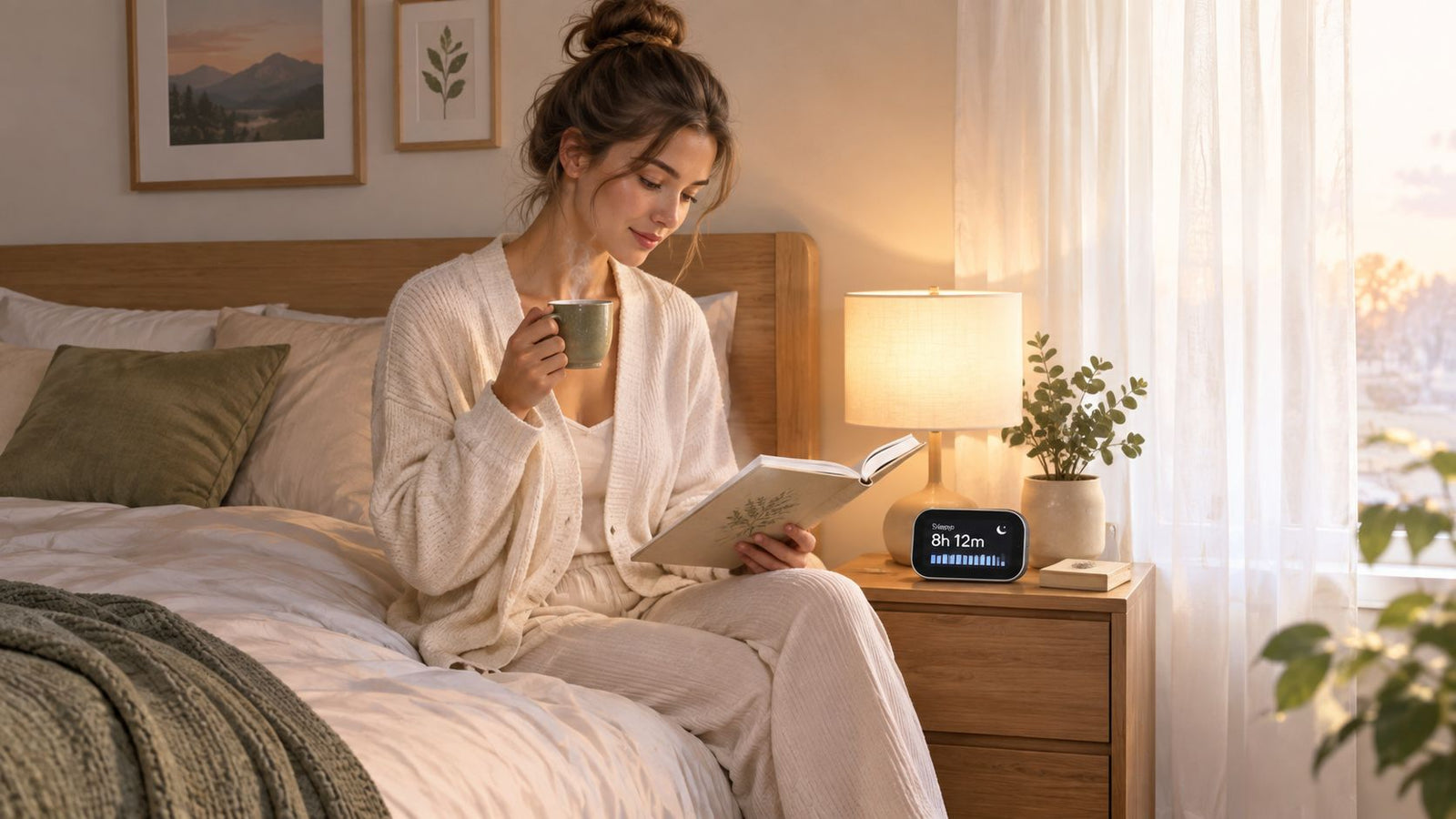 Woman reading in bed to relax before sleep
